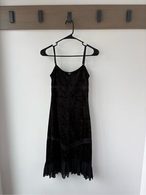 Tunnel Vision Black Witchy Crushed Velvet Midi Dress XS Lace Retro Y2K Slip